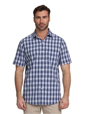Chaps Easy Care Blue Plaid Short Sleeve Shirt Size XL